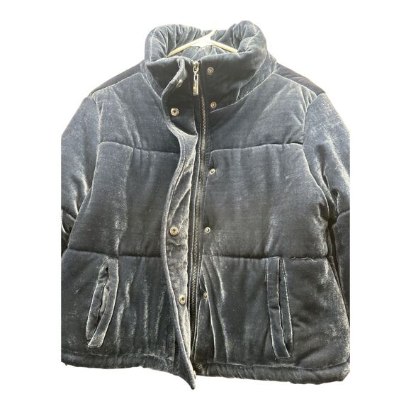 Jou Jou Women’s Blue Velvet Puffer Jacket Size M Zip Up Winter Warm Quilted Coat - Picture 10 of 11